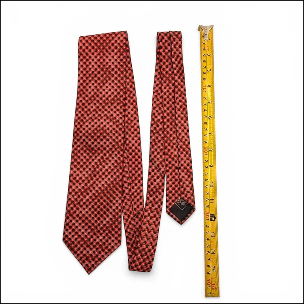 Brioni Micro Geometric Silk Tie Pocket Square Box Set Red Navy Italy Handmade XL
